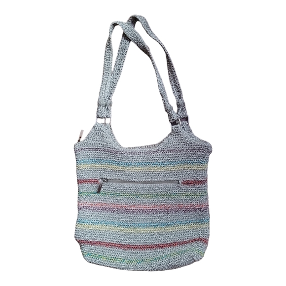 The Sak Belle Crochet Shoulder Bag inBeige/Taupe Multi Rainbow Stripe. - Picture 1 of 7